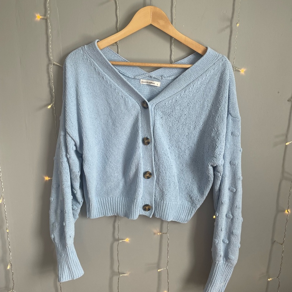 Light Blue Button-Up Women Sweater